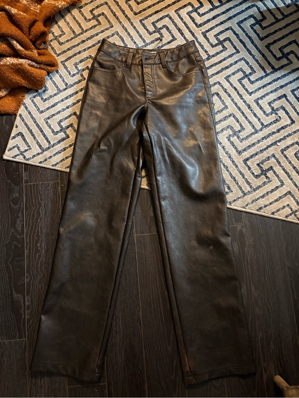 Brown Faux Leather Straight-Leg Women's Jeans